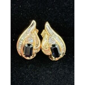 Estate 10K Yellow Gold Sapphire and Diamonds Stud Earrings‎